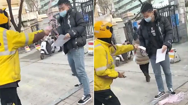 她订奶茶要求泼渣男 外送员真的照办