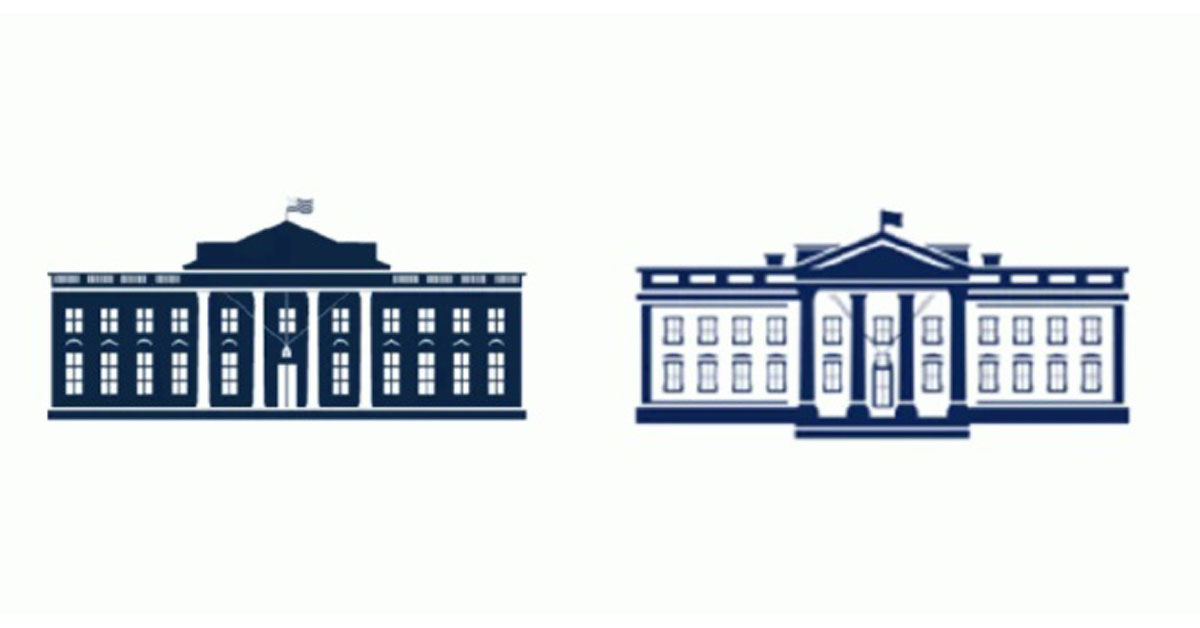特朗普任期（左）与拜登任期的白宫视觉 标志。