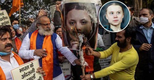 印度示威者烧 环保少女照片