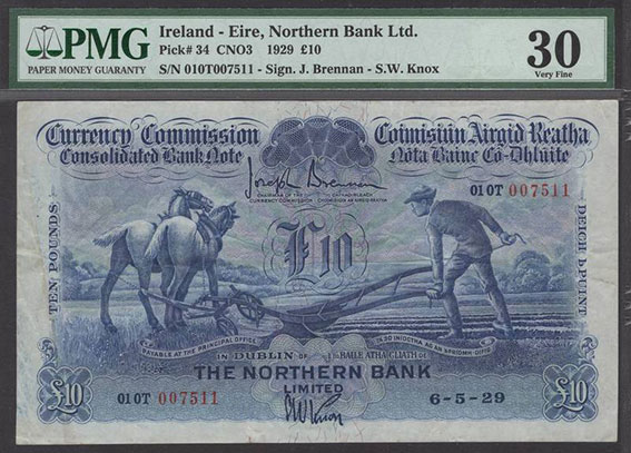 1929年5月6日发行的10英镑钞票在拍卖会上，以1万8000英镑的价格落槌。