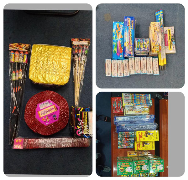 警方起获153盒市值约1500令吉的各种类烟花爆竹。