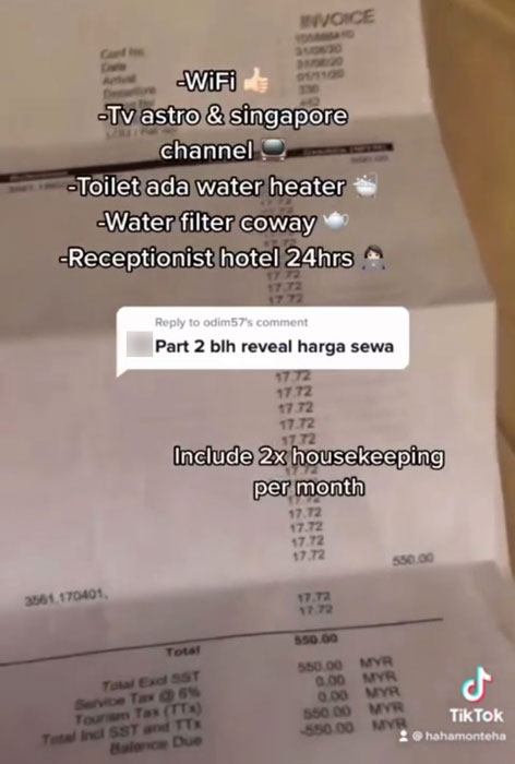 诺法蒂哈透过“Tik Tok”分享自己在酒店居住的费用。