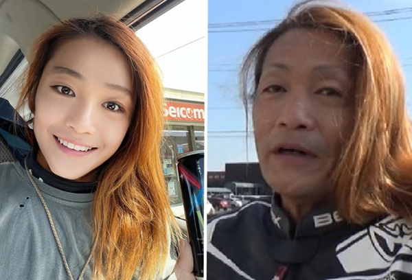 日本大叔（右）以修图软件化身“美女车手”（左），吸引网民留意其部落格。