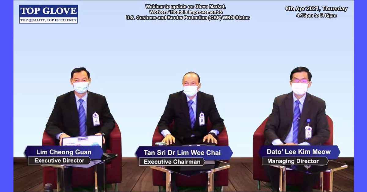 林将源（左起）、林伟才和李金谋强调，顶级手套将尽快解决强迫劳工的相关纠纷。