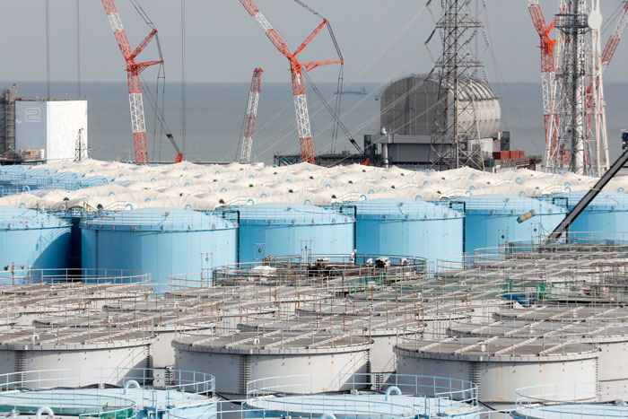 福岛第一核电站的储罐存有核污水。（欧新社）
