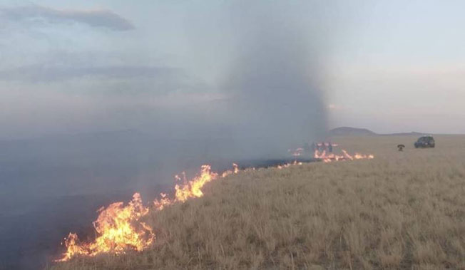 蒙古周一发生草原大火，周一烧到中国。