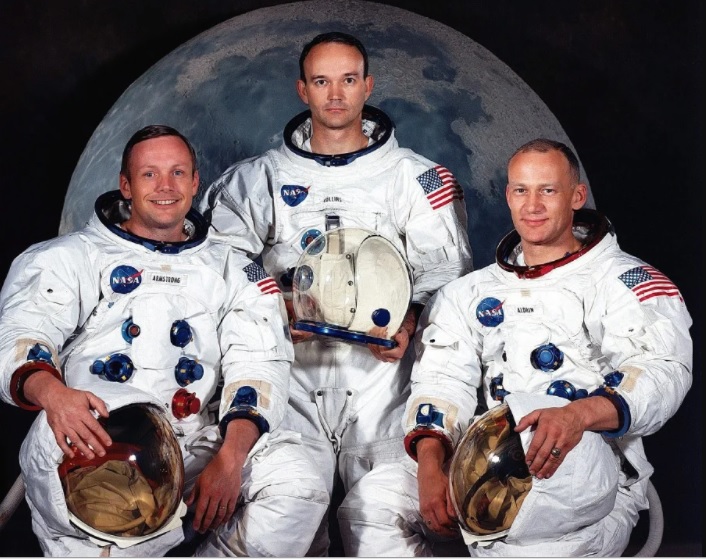 1969年3月30日，阿波罗11号登月任务太空人，左起：阿姆斯特朗、柯林斯、艾德灵。