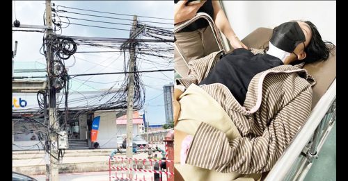 泰国电线满街挂 女子勒颈摔车昏