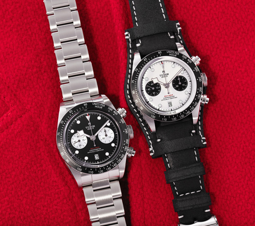 纪念首款Tudor计时腕表问世50周年，新款Black Bay Chrono腕表提供“熊猫盘”与“反熊猫”两种表面设计，以对比鲜明的副表盘彰显运动计时的纯粹传统。
