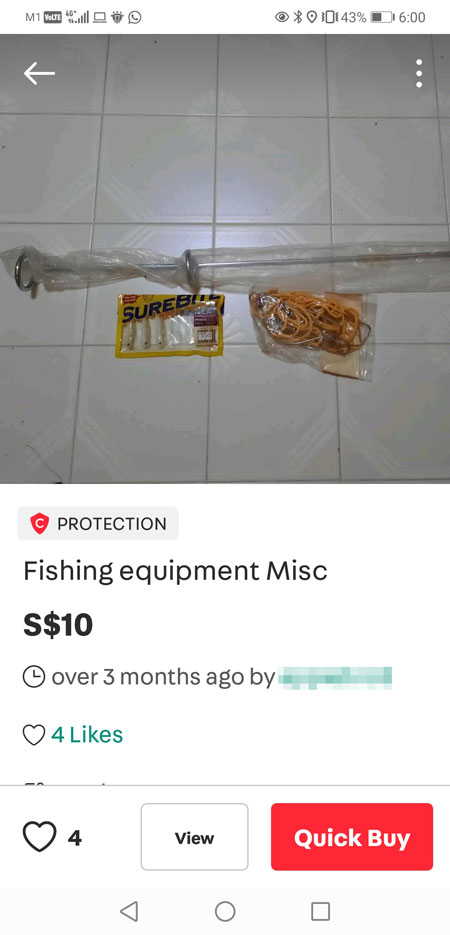 卖家页面上出售的钓鱼工具仅要价10元，岂料郭女士的账号却被扣了300元。（互联网截图）