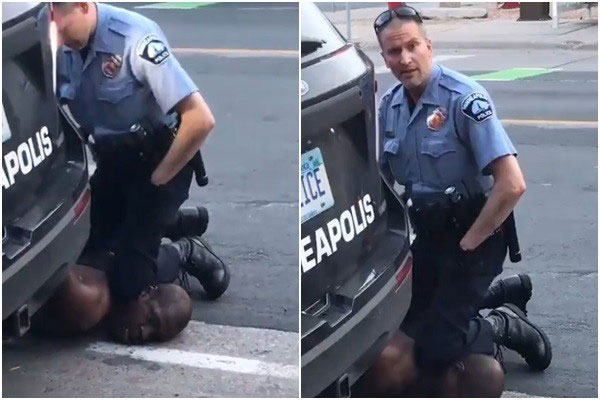 非裔男子遭到白人警察用膝盖重压颈部长达8分钟46秒窒息而死。