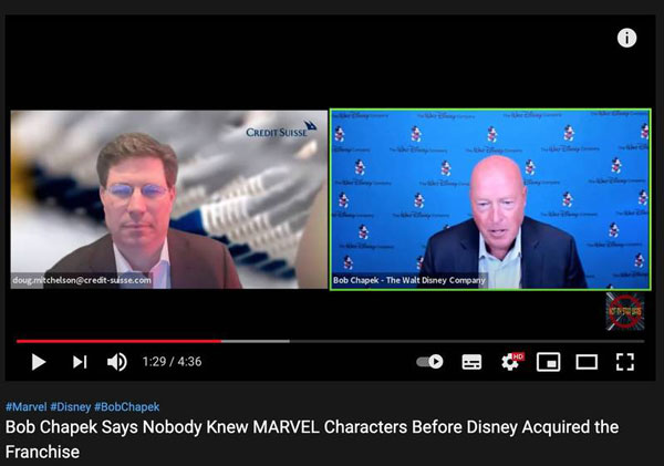 迪士尼CEO鲍勃查佩克（右）声称迪士尼收购漫威前，没人认识某些超级英雄。