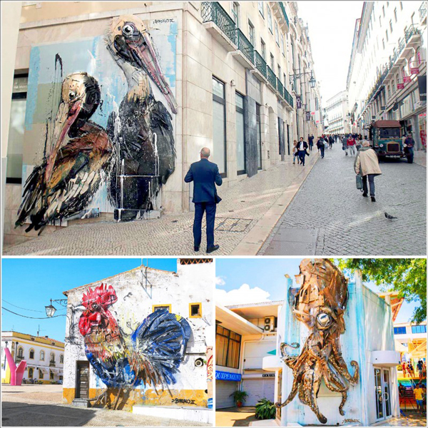 街头艺术家阿图尔，用各种废弃物建构出地球生物，这些矗立在街头上的鹈鹕、鸡、章鱼，提醒着人们爱护环境、善用资源。