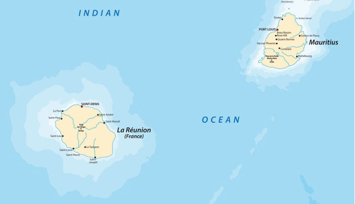 留尼汪岛地理位置图。