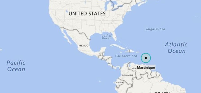 马提尼克岛地理位置图。