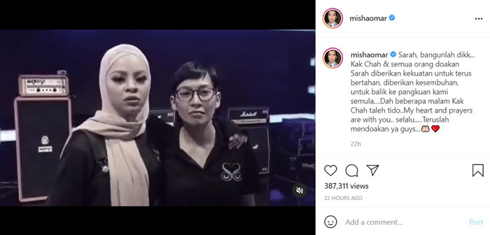 米莎奧馬（右）在Instagram張貼過去和西蒂莎拉同台的影片，希望好姐妹能渡過劫難。