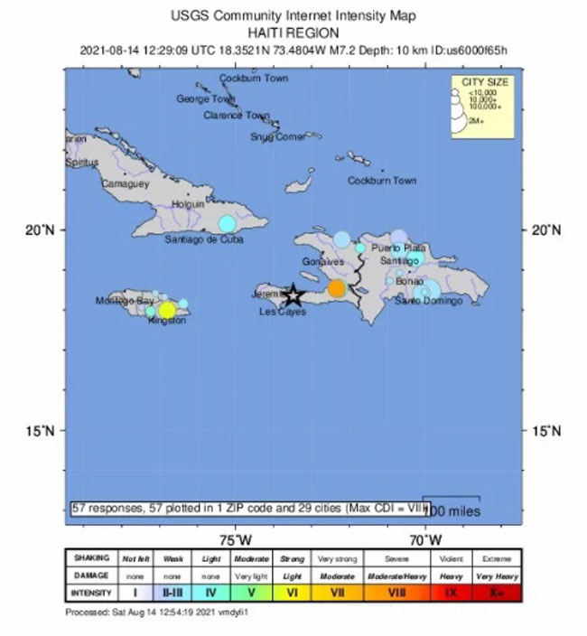 海地7.2强震位置图。