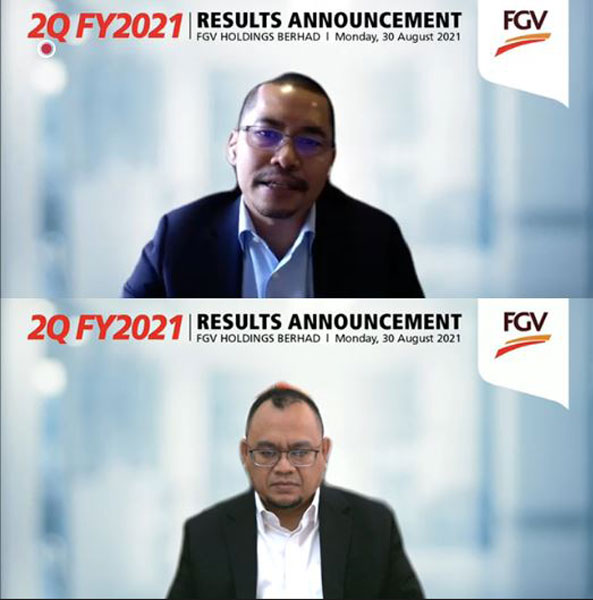 莫哈末纳兹鲁（上）和莫哈末海鲁哈密德（下）在线上公布FGV控股次季业绩。