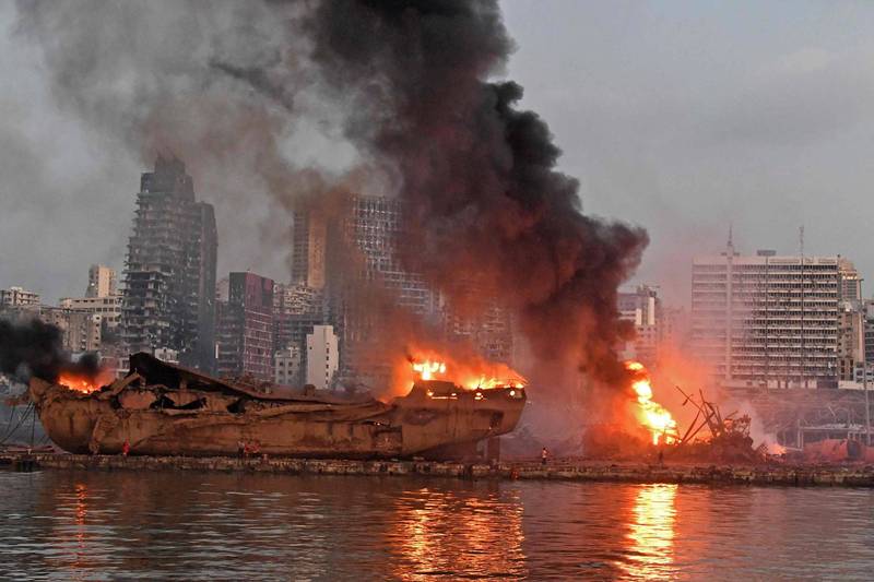 黎巴嫩贝鲁特港口在去年8月4日发生爆炸。（法新社）