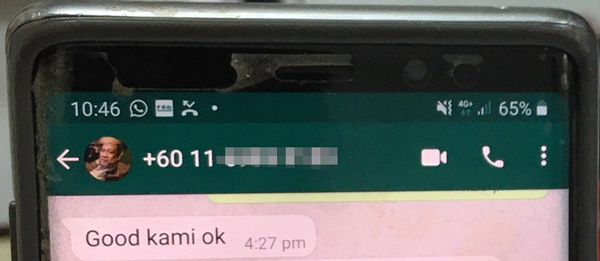 谢琪清接获的WhatsApp讯息，手机号码的照片及名字是巫统硝山国会议员拿督斯里纳兹里。