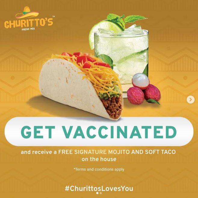 Churitto’s Fresh Mex餐厅为已接种疫苗的人士送出一份莫吉托（Mojito），及墨西哥夹饼。（取自Churitto’s Fresh Mex Instagram）