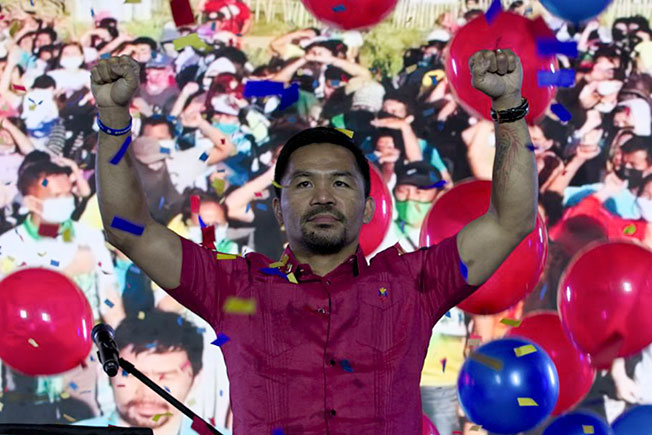 帕奎奥周日宣布角逐菲律宾总统。（美联社） 