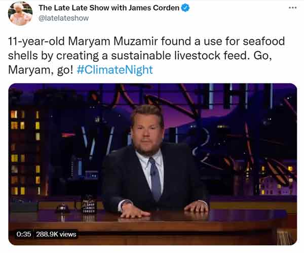 詹姆斯柯登在清谈节目《The Late Late Show》上，点名赞扬玛雅姆。 