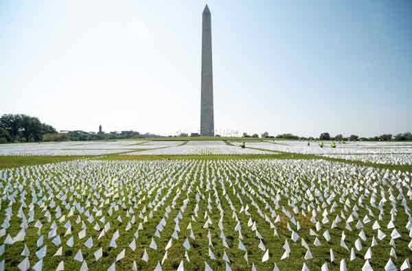 华盛顿国家广场草地成了一片白旗海。