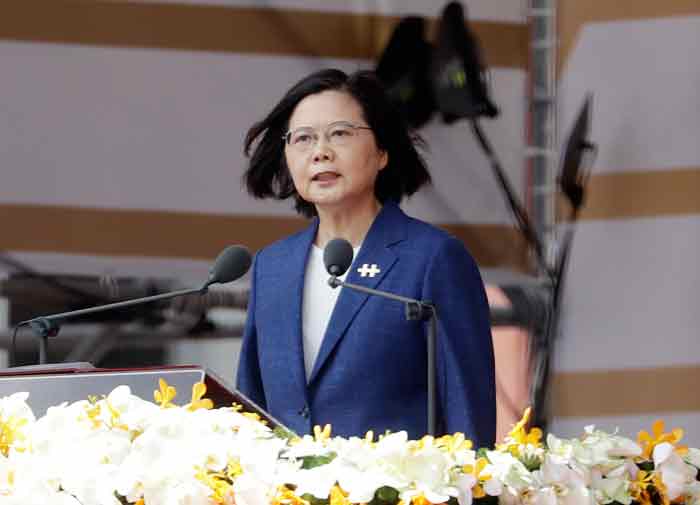 台湾总统蔡英文在双十庆祝大会上，以《共识化分歧，团结守台湾》为题发表演说。（美联社）