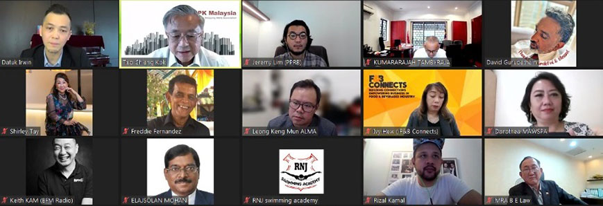 马来西亚公会联盟召开线上记者会，让各领域业者述说目前面对的情况；第一排中为林建寿，同排左2起为张昌国和古马拉拉惹。