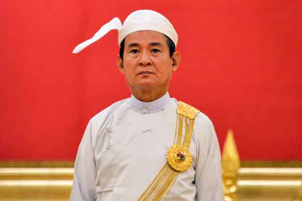 缅甸前总统温敏摄于2018年9月。（法新社）