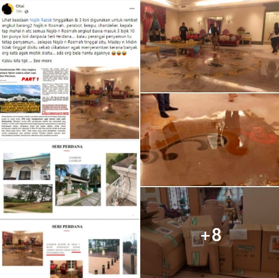 纳吉截图亲国盟组织“Otai”在面子书专页张贴照片，指控他和家人入住期间大肆破坏官邸。