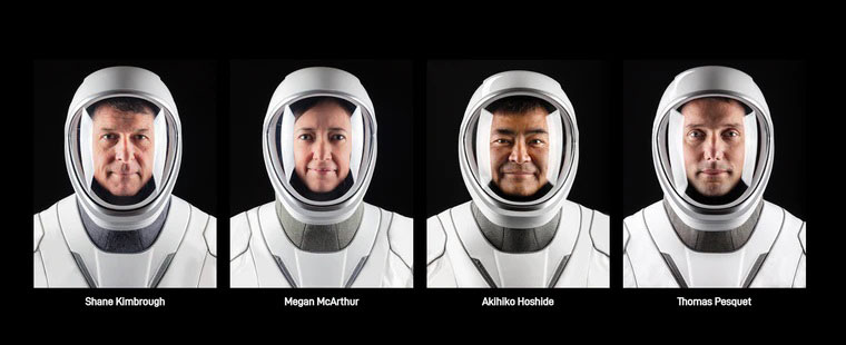 即将搭乘Space X太空船返航的太空人，左起为金布鲁、麦克阿瑟、星出彰彦、佩斯奎特。