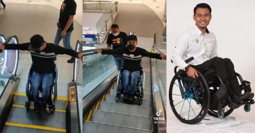 轮椅男乘扶手电梯 吁社会让位残障人