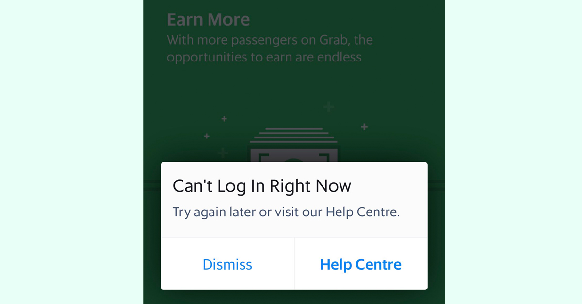有用户无法登入Grab的手机应用程式。