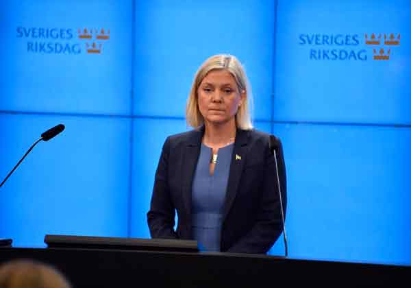 瑞典历来首位女首相安德松，24日上台7小时后闪辞。（法新社）