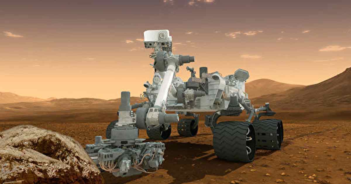 “好奇号”火星探测器在采集和分析岩石，试图发现火星曾存在生命的迹象。