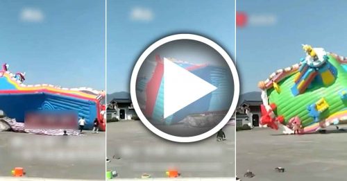 拉不住了！强风吹翻充气城堡 多人伤