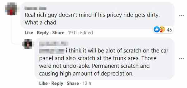 有网友评论，这名富商不介意自己的昂贵豪车弄脏，令人敬佩。