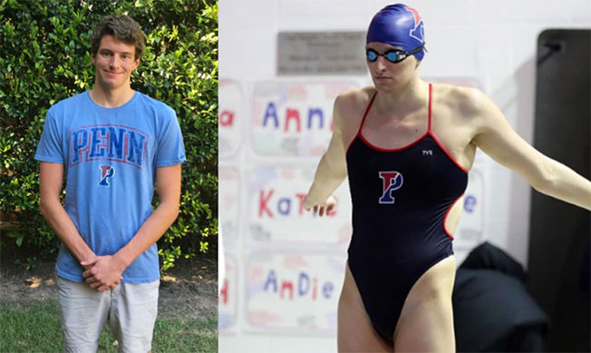 威尔汤玛斯（左）前3年是宾州大学男子游泳队选手，现在是女子游泳队选手莉亚汤玛斯。