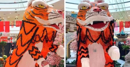 商场舞虎新春装潢 网友：“老虎是不是喝多了”
