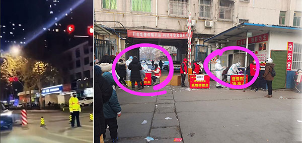 (左图)禹州10个区域划入封控区，禁止居民外出、车辆通行； (右图)禹州市内疫情防控指挥部设立的核酸筛查点。