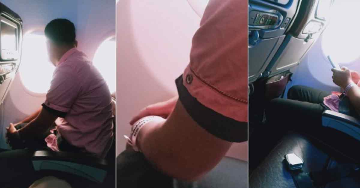 一名女子申诉，一名戴着粉红色隔离手环的男子被发现乘搭马航从吉隆坡飞往关丹的航班。（图来源：面子书 / The Rakyat Post）