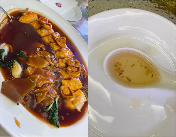 韩晓嗳上月到餐厅用餐，吃到臭酸鲍鱼和有卷毛的糖水。