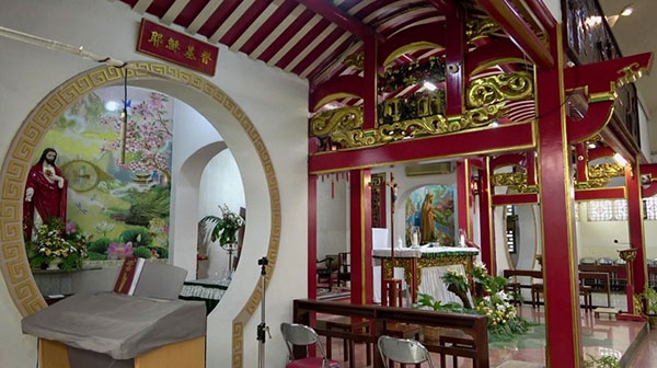 位于耶加达中国城的天主教法蒂玛圣母堂，原本是中国闽南传统四合院民宅，名列印尼百大最美丽的教堂之一。（中央社）