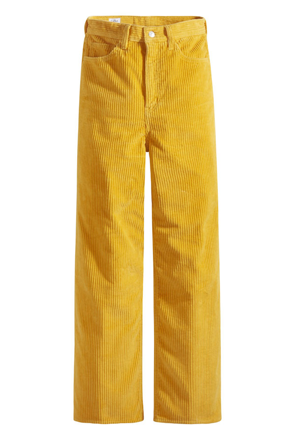 以复古学校制服为灵感的黄灯芯绒长裤，具有浓厚的复古校园文化气息。