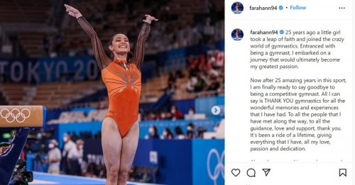 ◤体操◢社交媒体发文告别  法拉安宣布退役