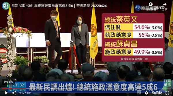 华视新闻报导“总统满意度”相关新闻，误把行政院长苏贞昌误植为总统。