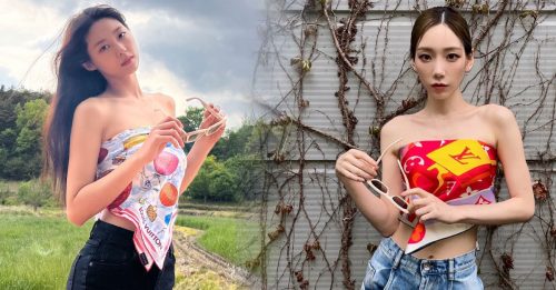 ◤星时尚◢太妍雪炫成辣妹 丝巾当上衣不怕露