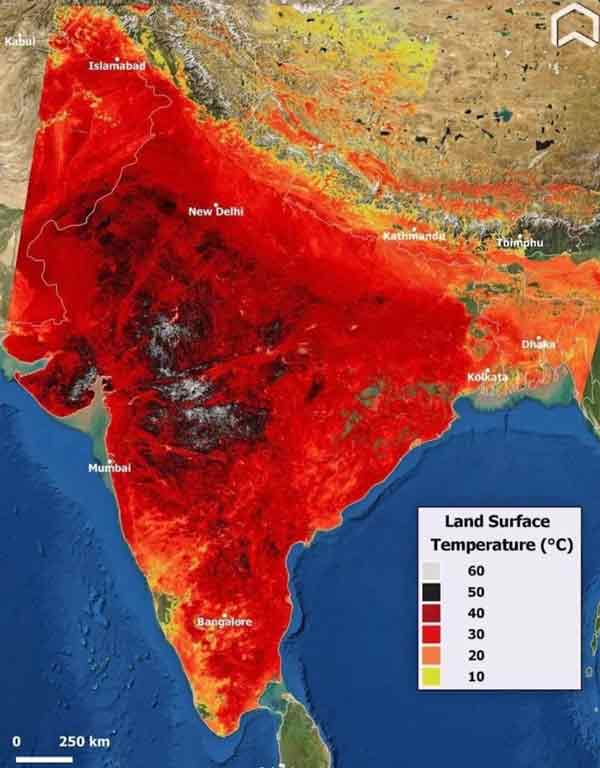 印度及巴基斯坦受极端热浪侵袭，印度部分地区飙破62度。 